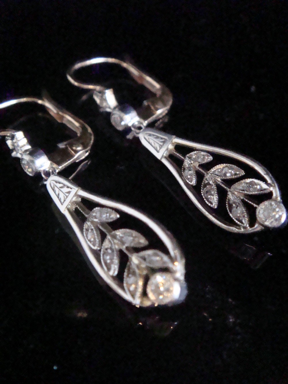 FRENCH EDWARDIAN 18K 18CT YELLOW GOLD PLATINUM OLD CUT DIAMOND EARRINGS