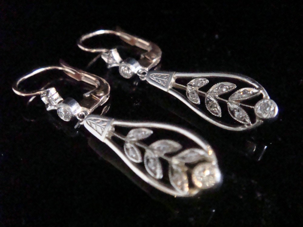FRENCH EDWARDIAN 18K 18CT YELLOW GOLD PLATINUM OLD CUT DIAMOND EARRINGS View II