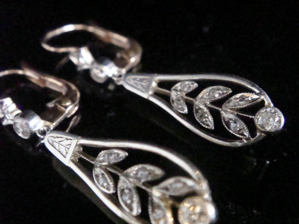 FRENCH EDWARDIAN 18K 18CT YELLOW GOLD PLATINUM OLD CUT DIAMOND EARRINGS View III