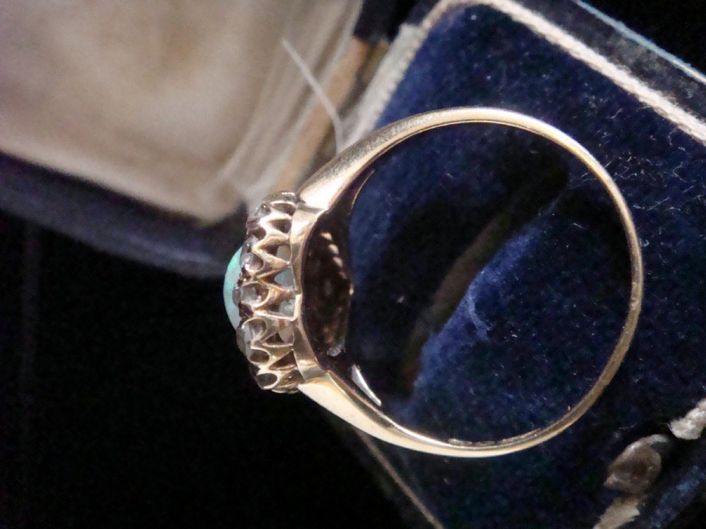 EDWARDIAN 18CT PLATINUM OLD CUT DIAMOND NATURAL OPAL HEART HALO CLUSTER RING View IV