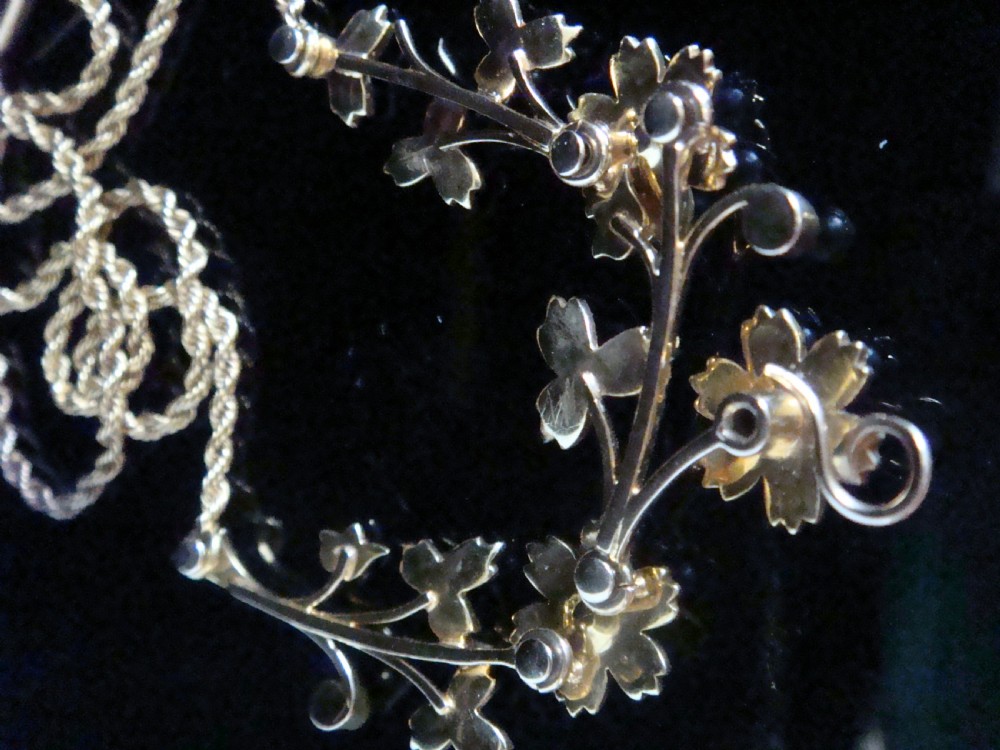 Victorian 15ct yellow gold seed pearl lavaliere necklace allowing drop pendant View IV