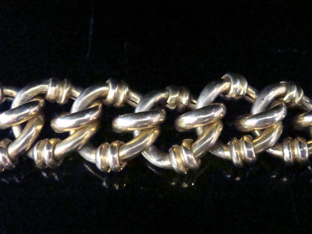 VERY CHUNKY EDWARDIAN 9CT THICK ROSEY YELLOW GOLD HEART PADLOCK BRACELET 32.2G View III
