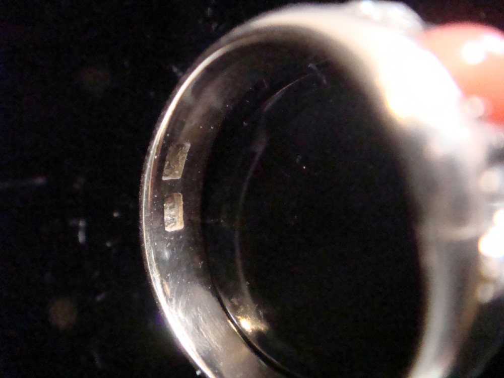 VICTORIAN 15CT YELLOW GOLD NATURAL CORAL DIAMOND OLD CUT DIAMOND 0.80 GYPSY BAND View III