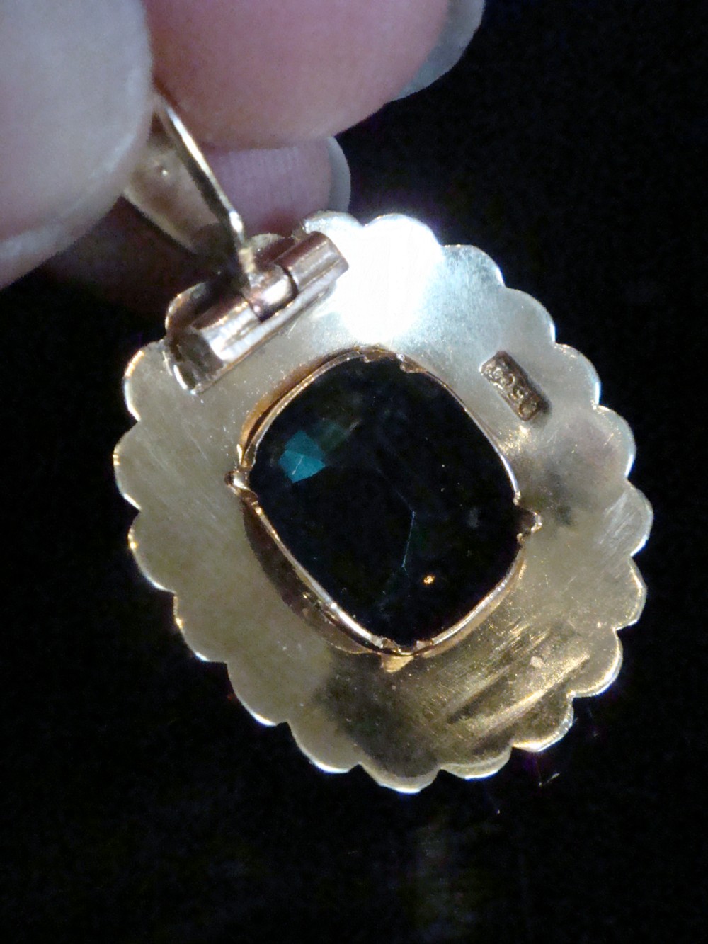 VICTORIAN 15CT NATURAL CUSHION CUT GREEN TOURMALINE 6CT SEED PEARL PENDANT 6.3G View III