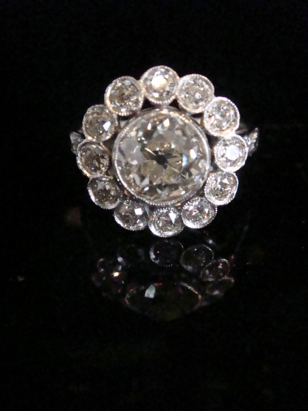 EDWARDIAN PLATINUM LARGE NATURAL OLD CUT DIAMOND CLUSTER RING 2.10CT- SUPERB!