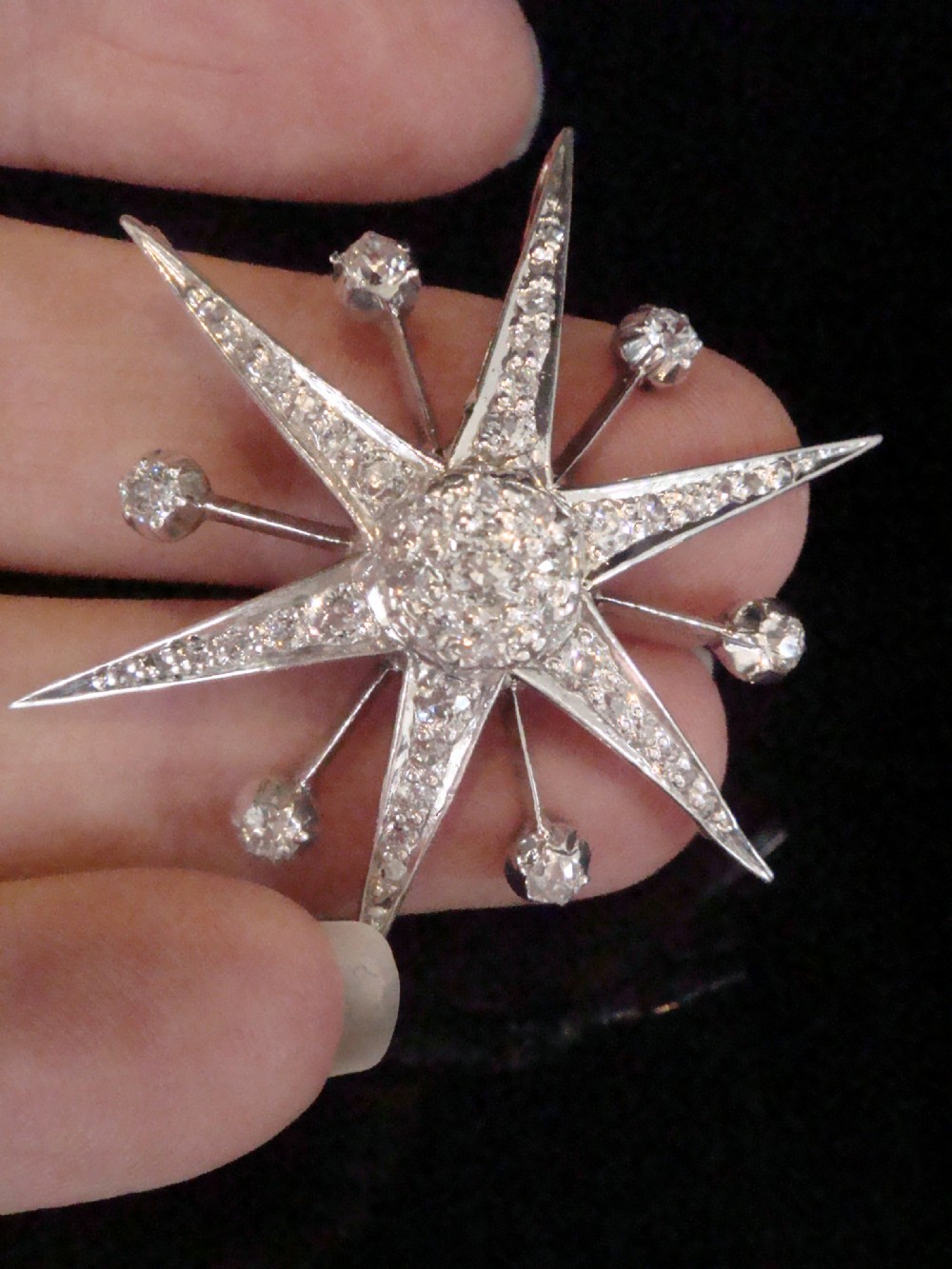 Victorian 18ct white gold old cut diamond celestial star starburst pendant 1.40ct View II