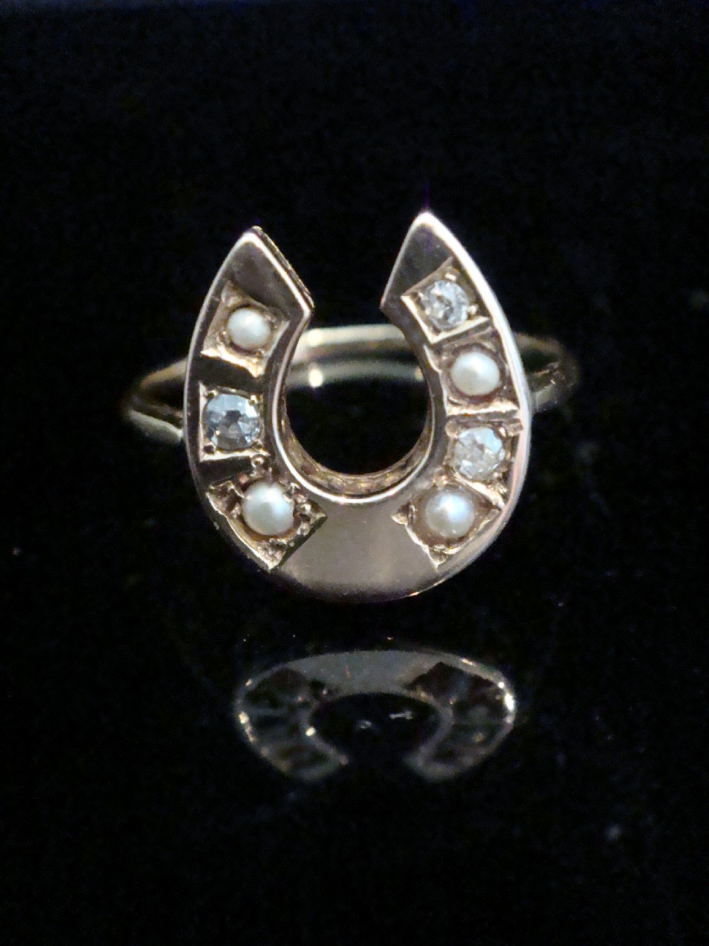 EDWARDIAN 18k 18CT YELLOW GOLD PEARL DIAMOND HORSESHOE RING