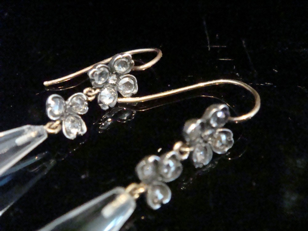 LATE GEORGIAN LARGE 18CT SILVER NATURAL OLD CUT DIAMOND CRYSTAL DROP EARRINGS View II