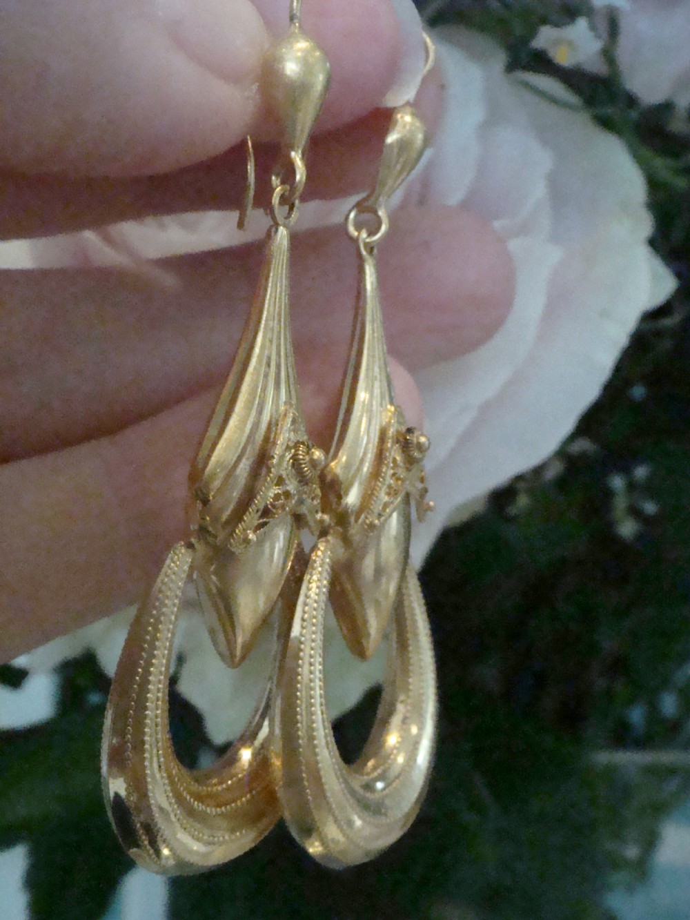 VERY LARGE VICTORIAN 9CT YELLOW GOLD EARRINGS FINE QUALITY View V