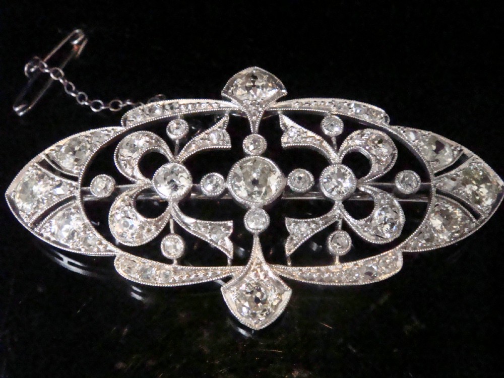 HUGE GENUINE ART NOUVEAU PLATINUM OLD CUT DIAMOND BROOCH 5.00CT