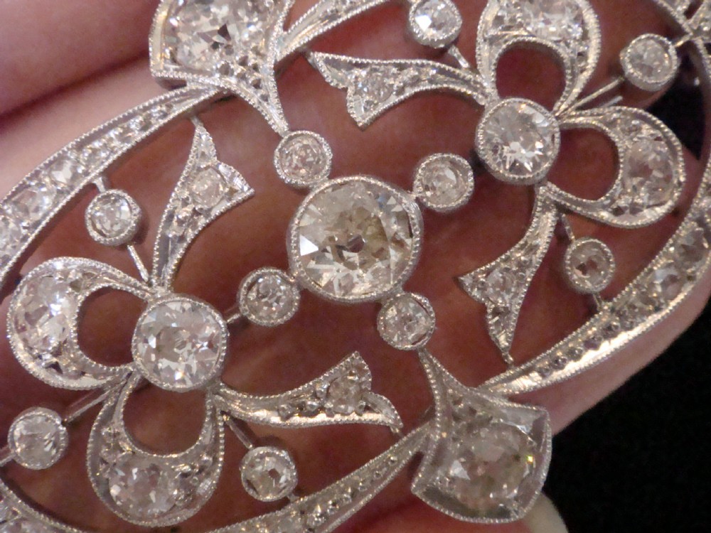 HUGE GENUINE ART NOUVEAU PLATINUM OLD CUT DIAMOND BROOCH 5.00CT View II