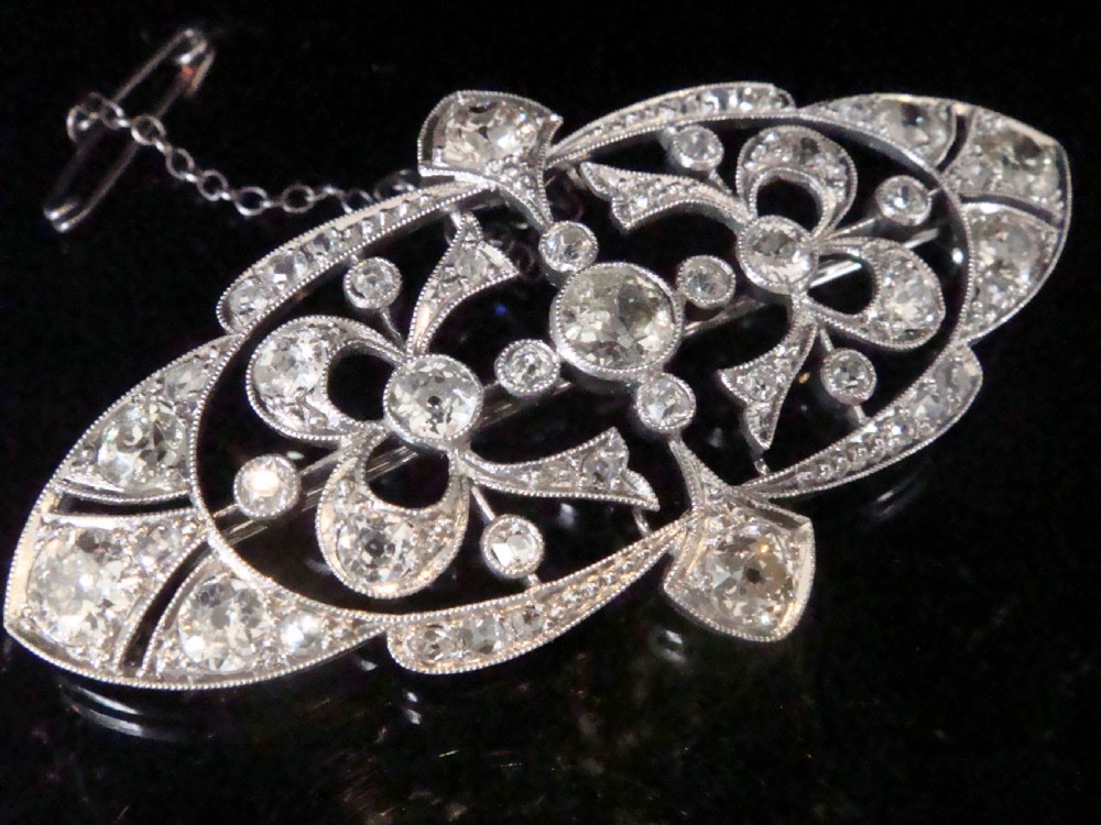 HUGE GENUINE ART NOUVEAU PLATINUM OLD CUT DIAMOND BROOCH 5.00CT View III