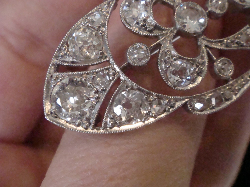 HUGE GENUINE ART NOUVEAU PLATINUM OLD CUT DIAMOND BROOCH 5.00CT View V