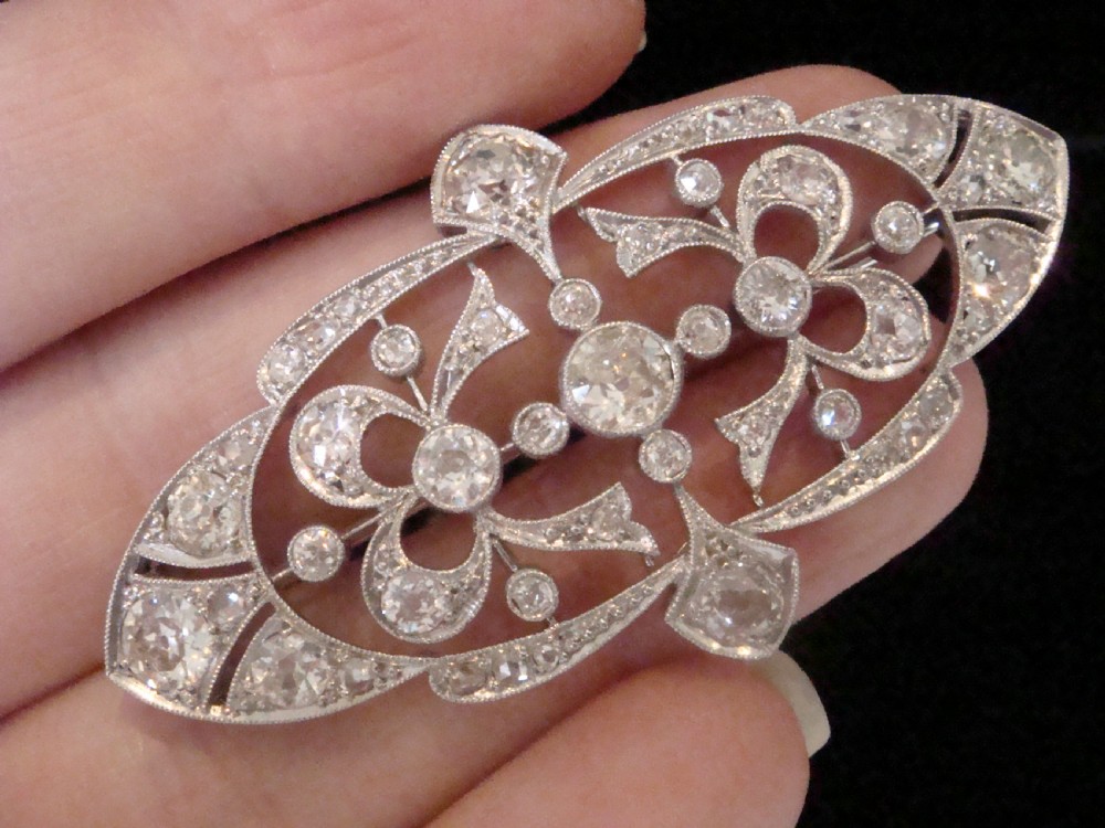 HUGE GENUINE ART NOUVEAU PLATINUM OLD CUT DIAMOND BROOCH 5.00CT View VI