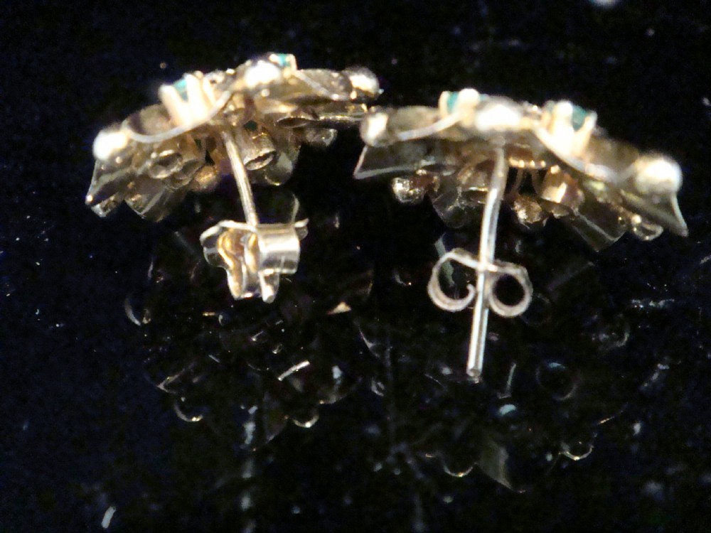VINTAGE 1930S 18CT EMERALD OLD CUT DIAMOND FLOWER STUDS EARRINGS 6G View IV