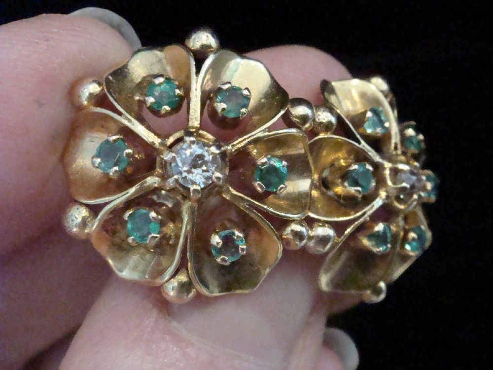 VINTAGE 1930S 18CT EMERALD OLD CUT DIAMOND FLOWER STUDS EARRINGS 6G View III