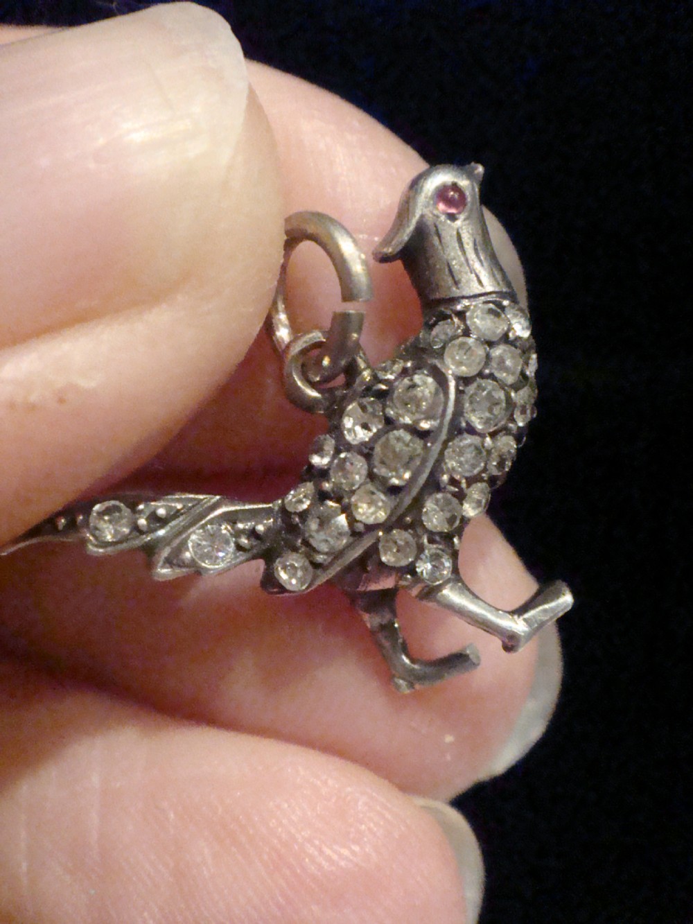 VICTORIAN SILVER PASTE PHEASANT PENDANT RUBY EYES View II