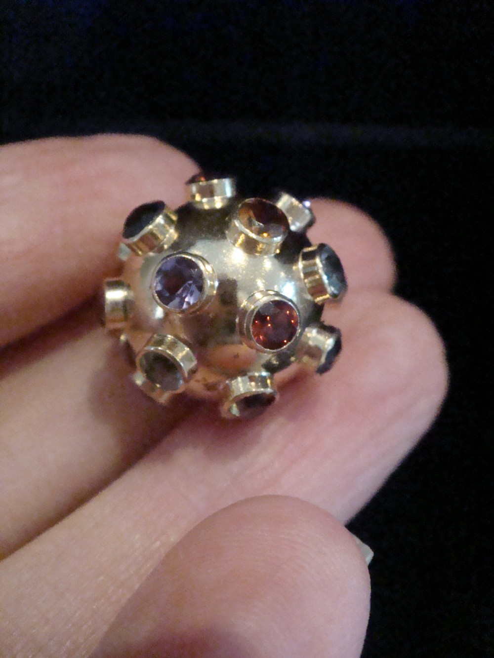 VINTAGE 18CT YELLOW GOLD GEMSET MULTI GEM SPUTNIK GLOBE PENDANT TOURMALINES View II