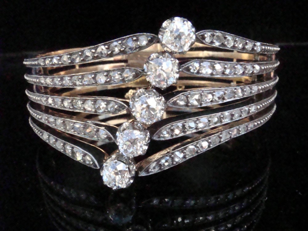 EDWARDIAN FRENCH 18CT PLATINUM TRANSITIONAL & ROSE CUT DIAMOND 5.40CT BRACELET
