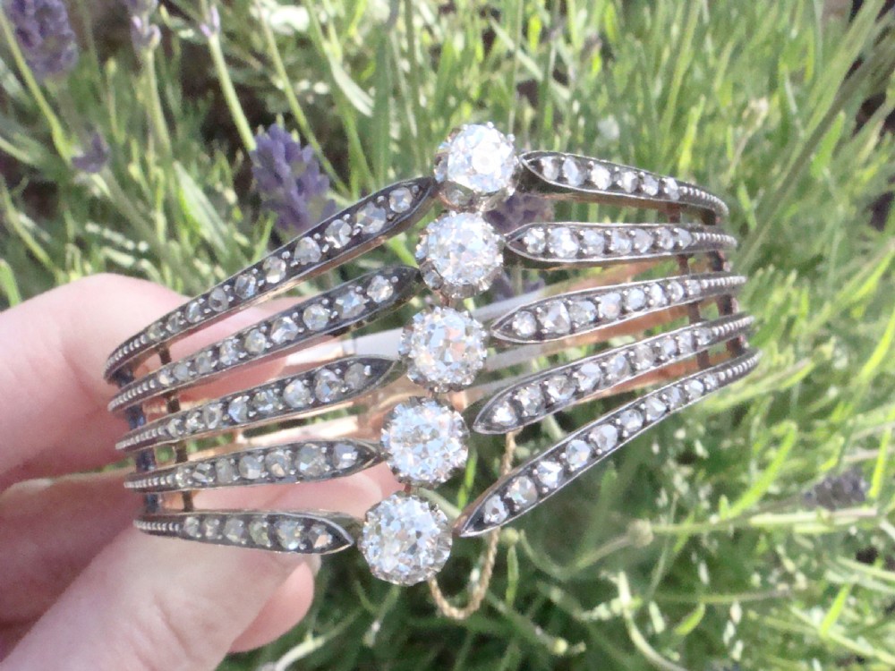EDWARDIAN FRENCH 18CT PLATINUM TRANSITIONAL & ROSE CUT DIAMOND 5.40CT BRACELET
 View VII