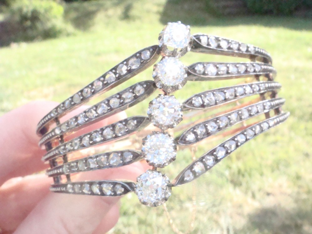 EDWARDIAN FRENCH 18CT PLATINUM TRANSITIONAL & ROSE CUT DIAMOND 5.40CT BRACELET
 View VIII