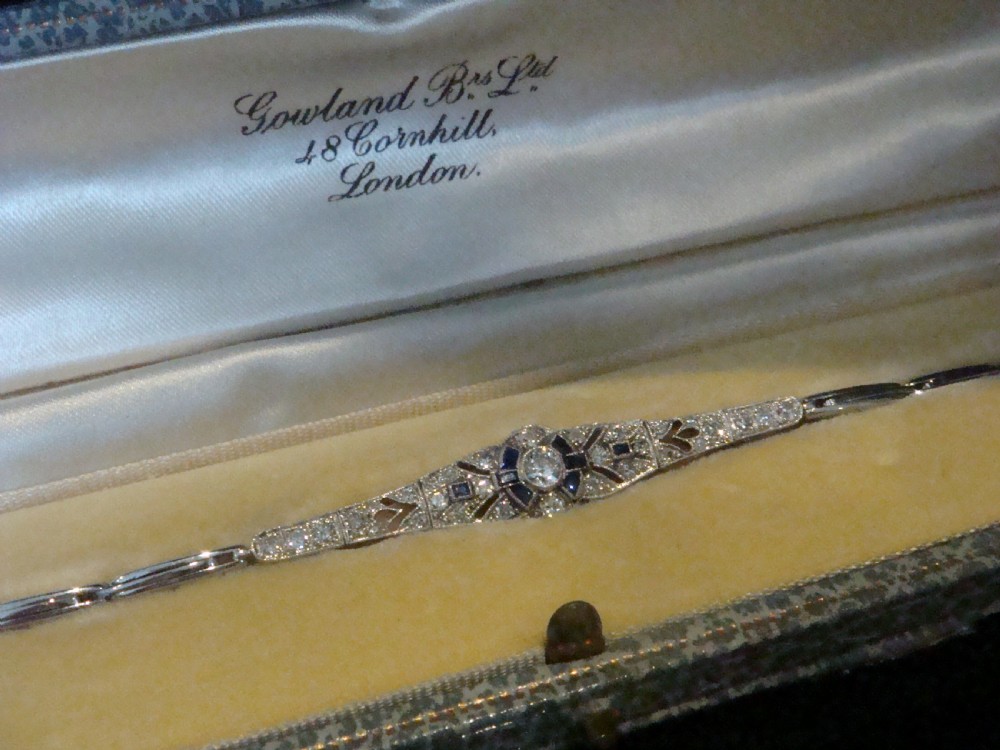 ART DECO 18CT NATURAL SAPPHIRE & OLD CUT DIAMOND BRACELET IN ORIGINAL FITTED BOX