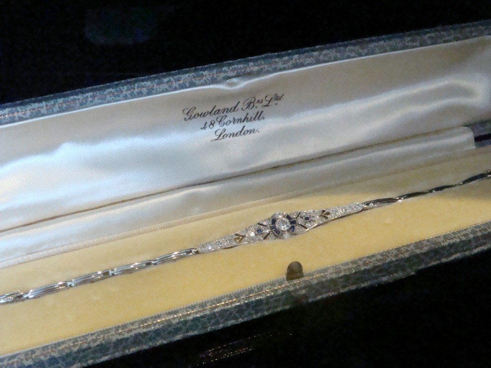 ART DECO 18CT NATURAL SAPPHIRE & OLD CUT DIAMOND BRACELET IN ORIGINAL FITTED BOX View II