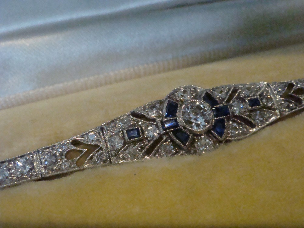 ART DECO 18CT NATURAL SAPPHIRE & OLD CUT DIAMOND BRACELET IN ORIGINAL FITTED BOX View V