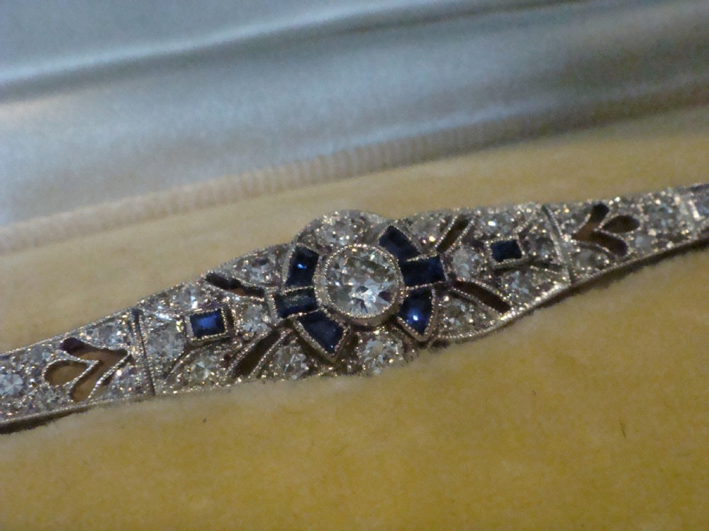 ART DECO 18CT NATURAL SAPPHIRE & OLD CUT DIAMOND BRACELET IN ORIGINAL FITTED BOX View VI