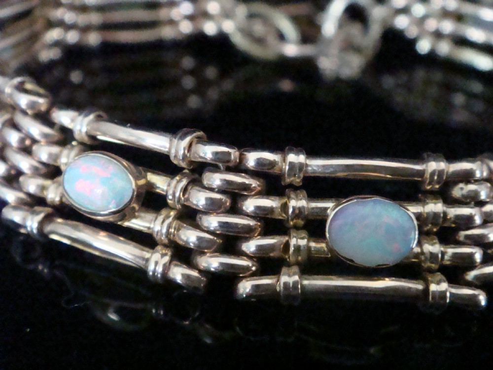 EDWARDIAN HEAVY 9CT ROSE GOLD OPAL HEART PADLOCK GATE BRACELET 17.4G View II