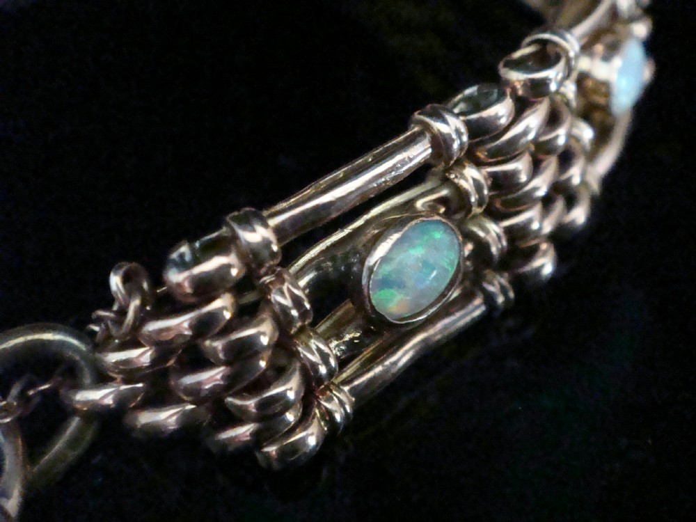 EDWARDIAN HEAVY 9CT ROSE GOLD OPAL HEART PADLOCK GATE BRACELET 17.4G View III