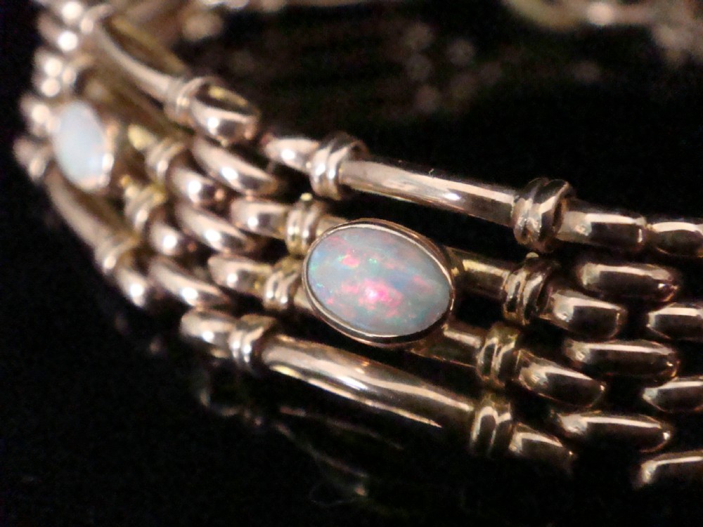 EDWARDIAN HEAVY 9CT ROSE GOLD OPAL HEART PADLOCK GATE BRACELET 17.4G View IV