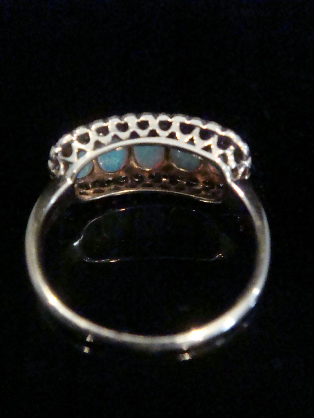 Edwardian 14ct yellow gold natural solid opal and old cut diamond 5 stone ring View III
