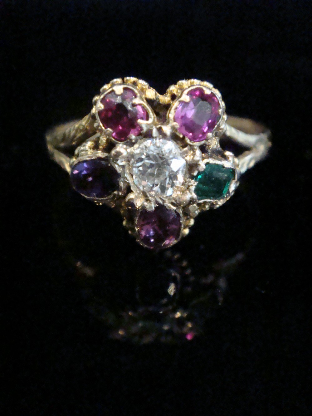 VICTORIAN 12ct REGARD cluster diamond emerald amethyst ruby garnet cluster