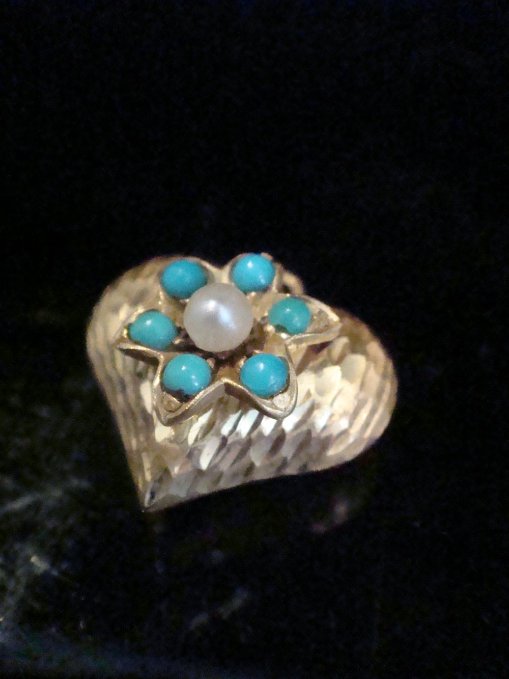 Victorian high carat 15ct yellow gold turquoise and pearl heart puff pendant