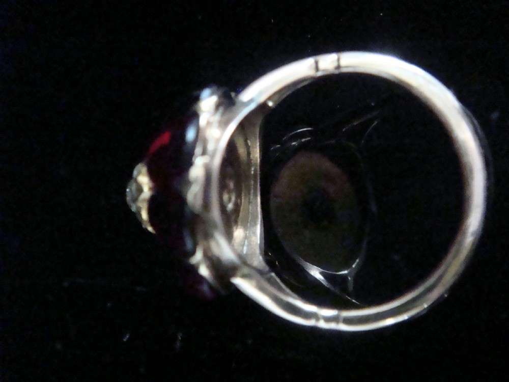 VICTORIAN 15CT CABOCHON GARNET OLD CUT DIAMOND STAR CLUSTER View V