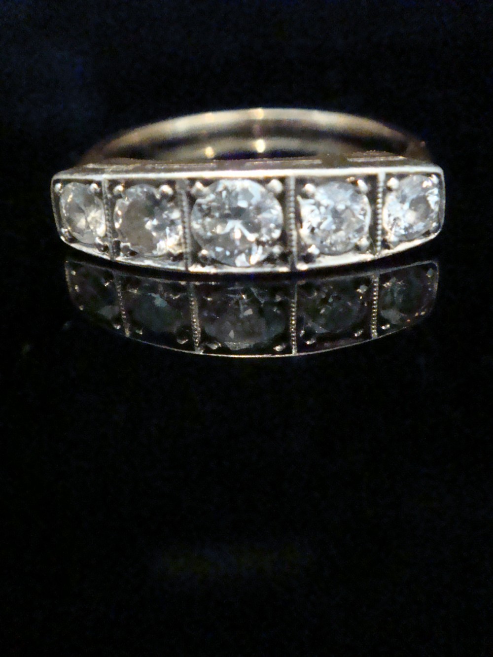 Art deco 18ct platinum diamond 5 stone ring