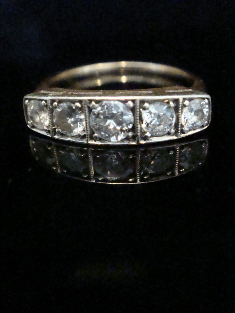 Art deco 18ct platinum diamond 5 stone ring View II