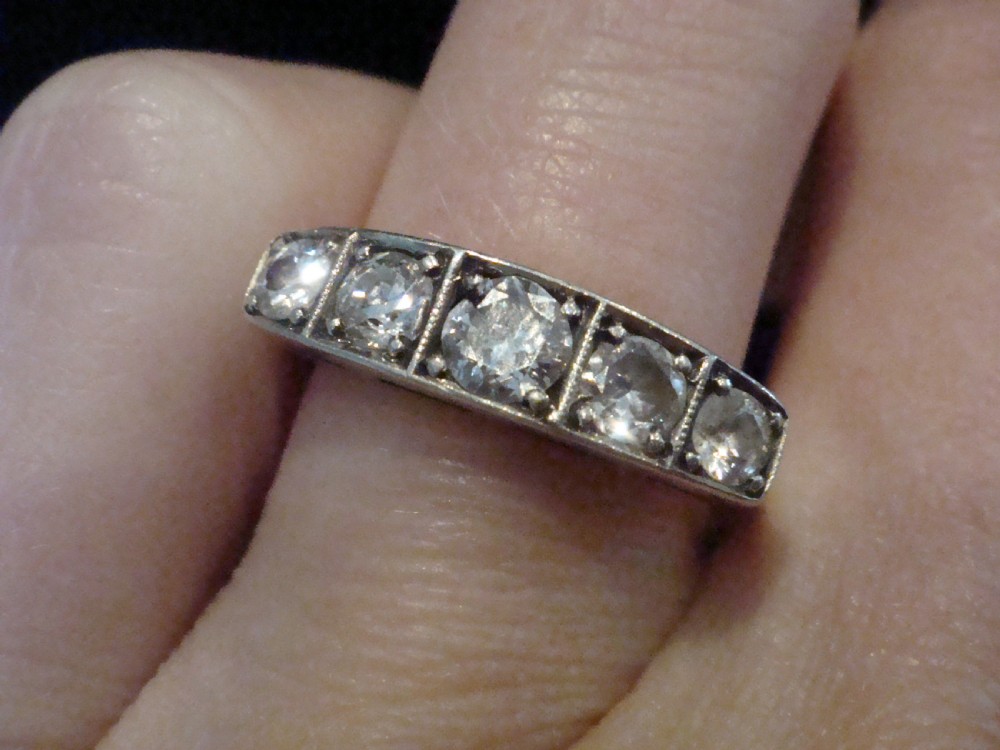 Art deco 18ct platinum diamond 5 stone ring View V