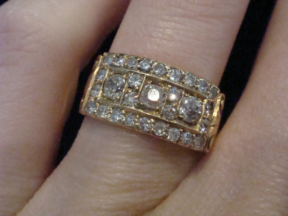 Early Victorian 18ct yellow gold old cut diamond pave set ring View V