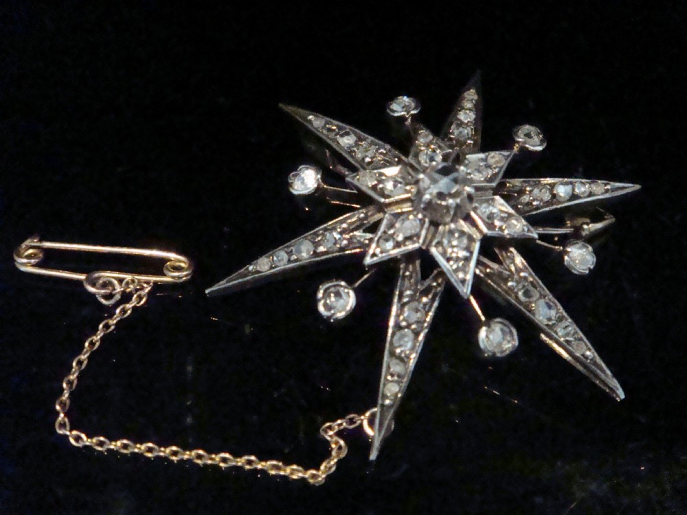 Victorian 18ct old rose cut diamond celestial star starburst brooch pendant
