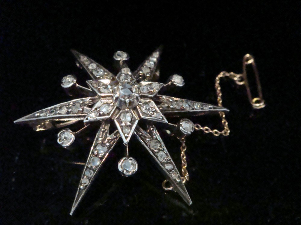 Victorian 18ct old rose cut diamond celestial star starburst brooch pendant View III