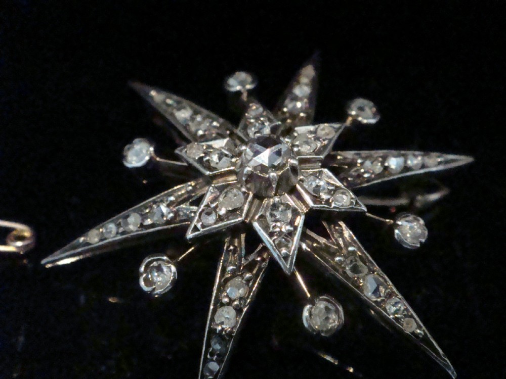 Victorian 18ct old rose cut diamond celestial star starburst brooch pendant View IV