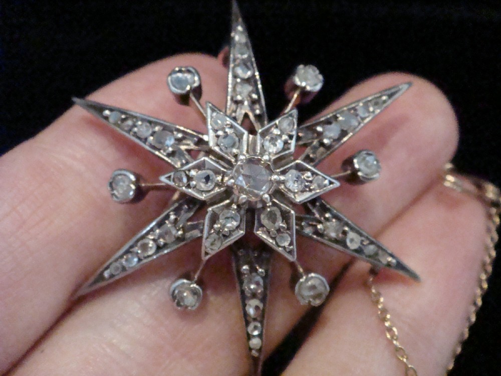 Victorian 18ct old rose cut diamond celestial star starburst brooch pendant View VI