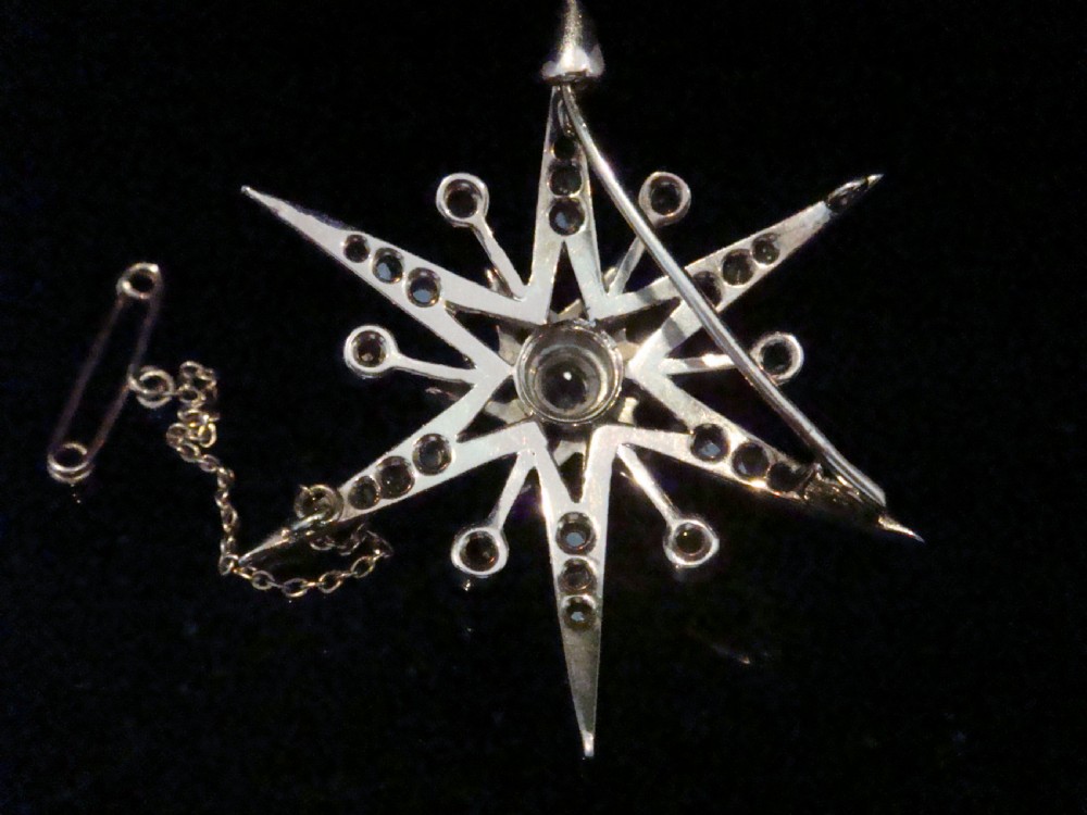 Victorian 18ct old rose cut diamond celestial star starburst brooch pendant View VII