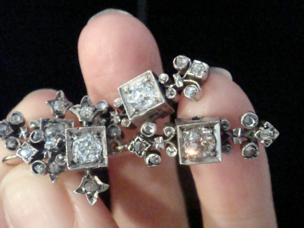 ART DECO EDWARDIAN 18CT SILVER OLD CUT DIAMOND DROP 1.80CT EARRINGS  View II