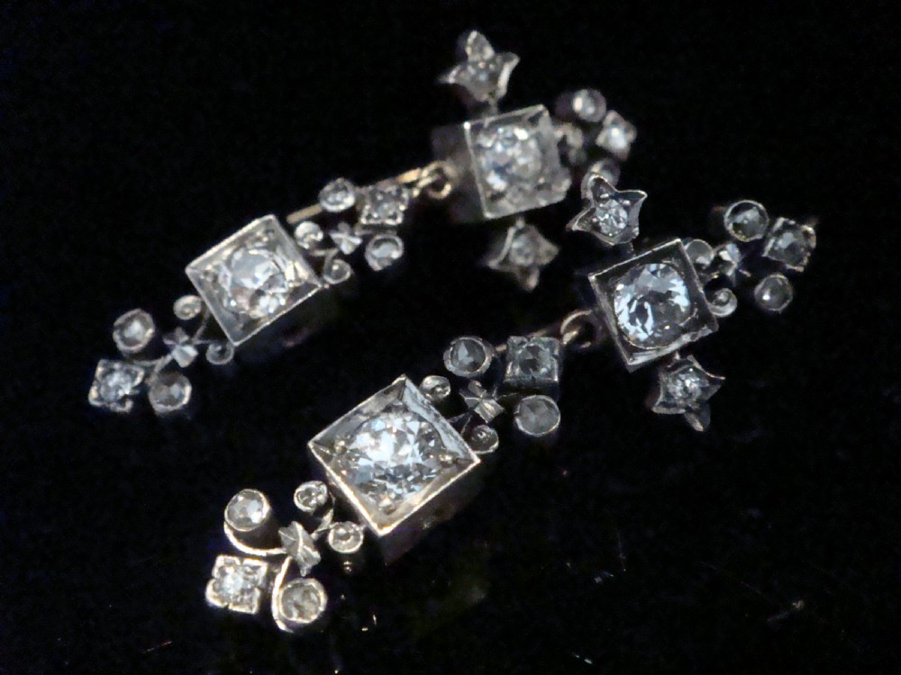 ART DECO EDWARDIAN 18CT SILVER OLD CUT DIAMOND DROP 1.80CT EARRINGS  View VI