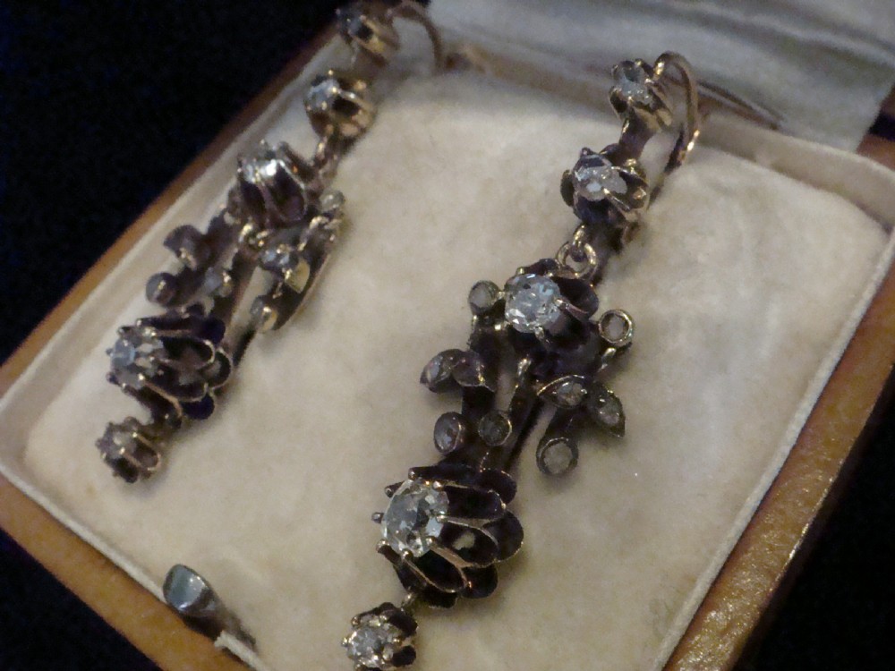 VICTORIAN EDWARDIAN 15CT YELLOW GOLD OLD ROSE CUT DIAMOND DROP 1.20CT EARRINGS View III