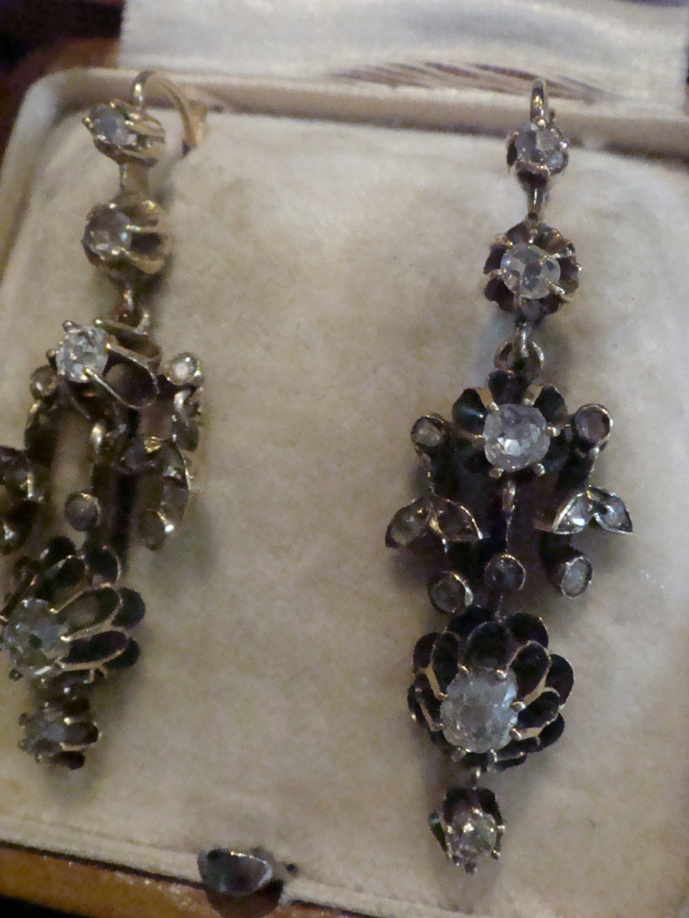 VICTORIAN EDWARDIAN 15CT YELLOW GOLD OLD ROSE CUT DIAMOND DROP 1.20CT EARRINGS View V
