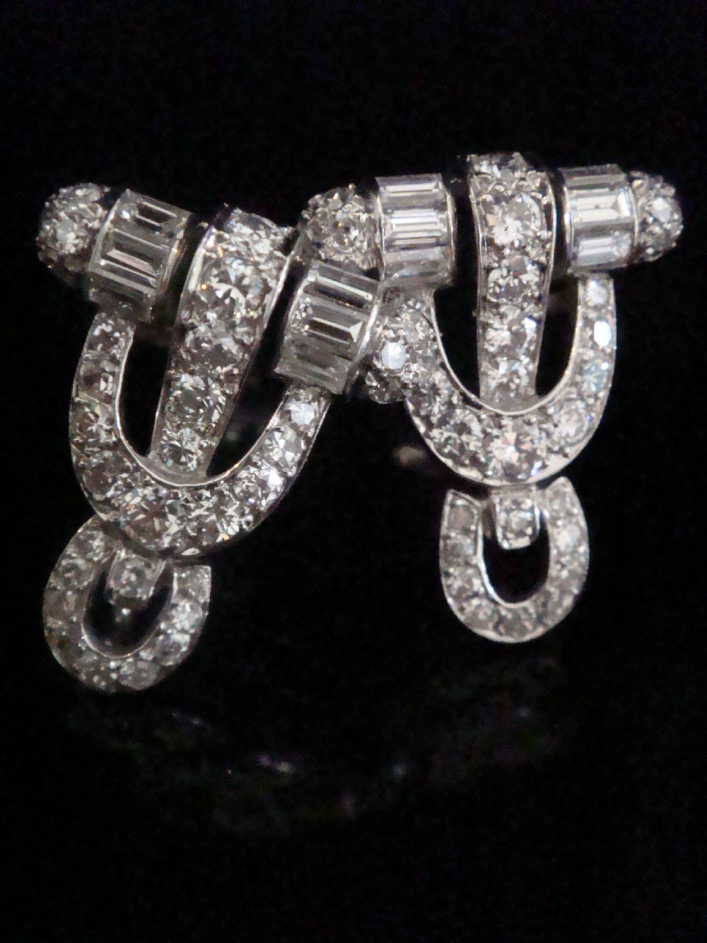 ART DECO FRENCH PLATINUM DIAMOND 3.00CT VS2-Si G-H COLOUR NIGHT & DAY EARRINGS View III
